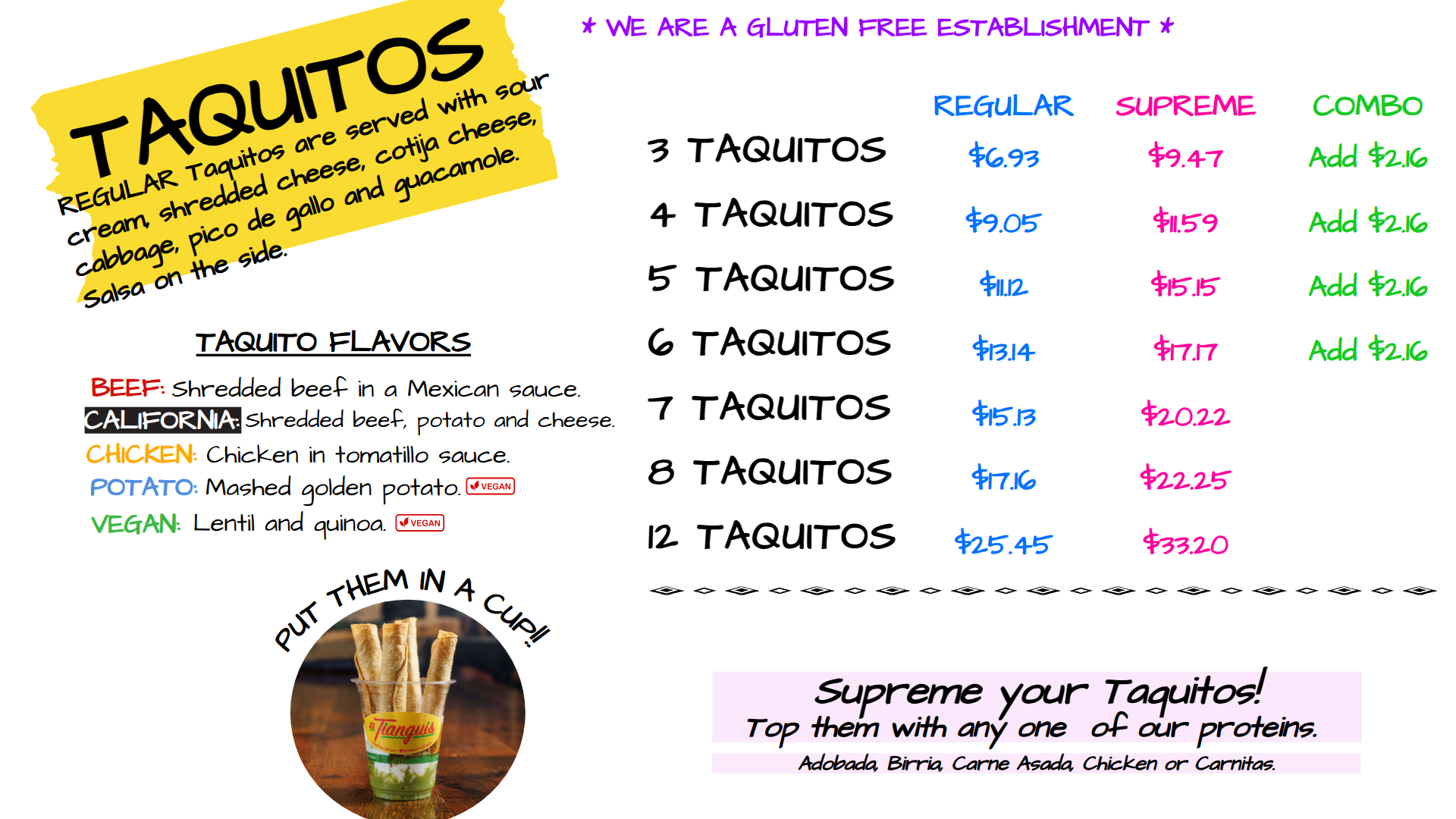Taquitos menu board