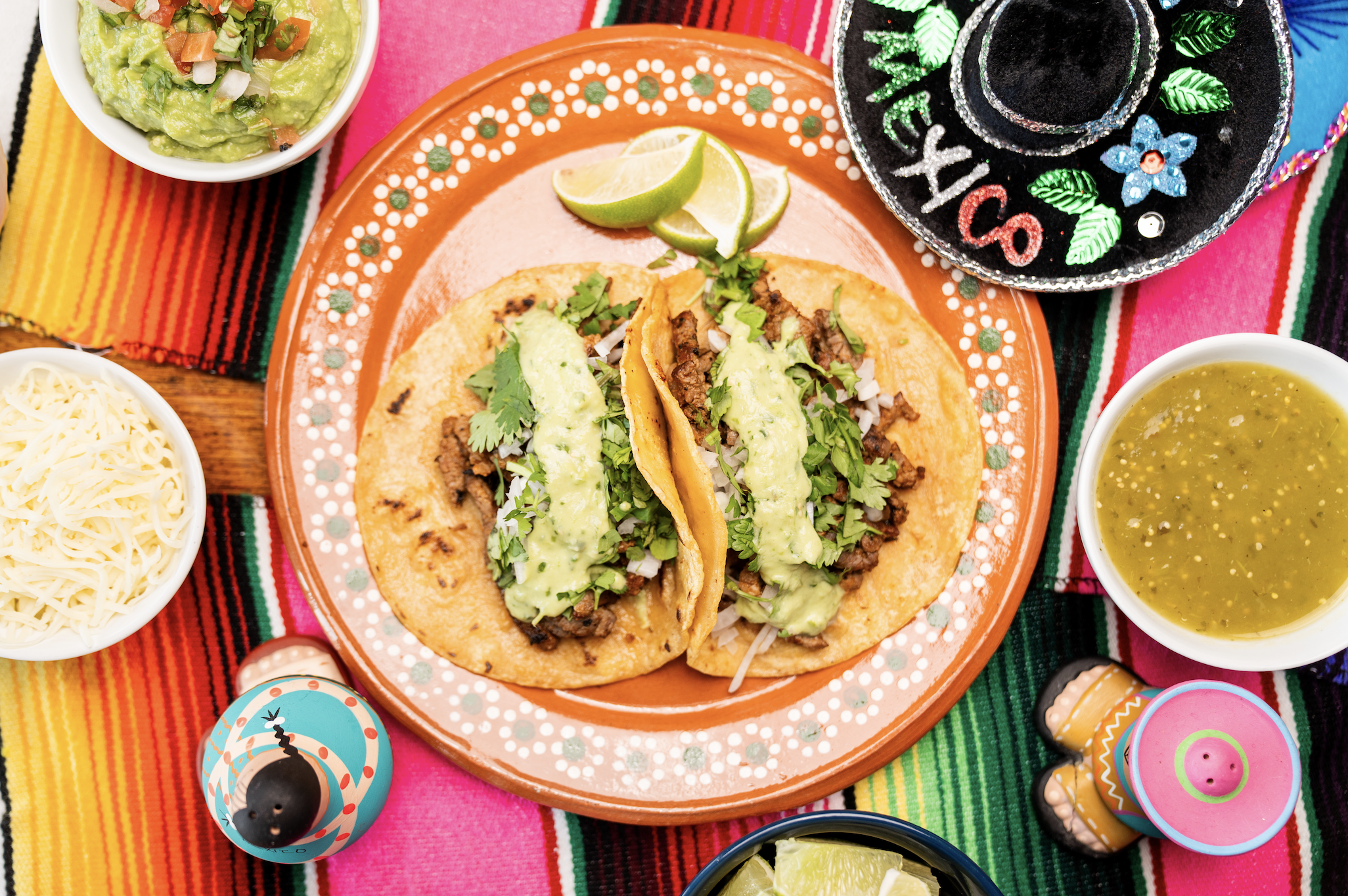 El T's at Home - Colorful tacos on festive plate